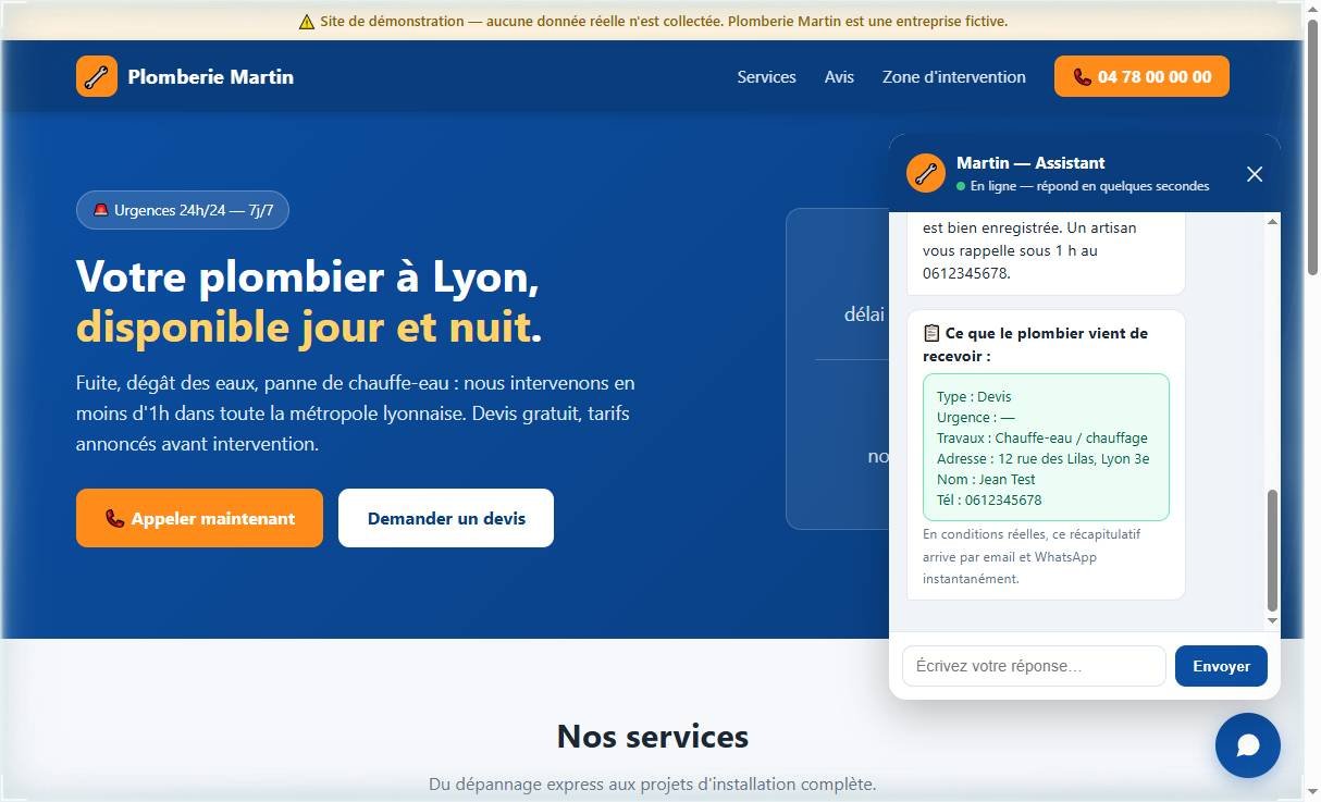 Assistant IA de qualification de devis en action sur un site de démonstration